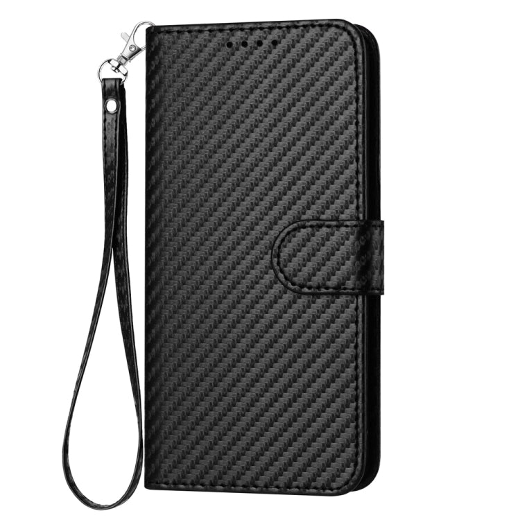 For Motorola Moto G Power 5G 2024 YX0070 Carbon Fiber Buckle Leather Phone Case with Lanyard(Black) - Motorola Cases by buy2fix | Online Shopping UK | buy2fix