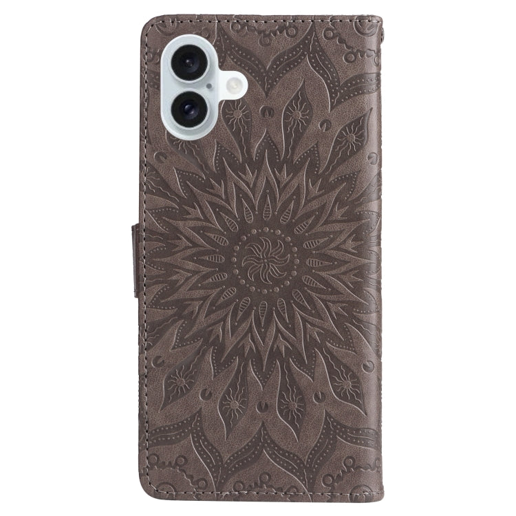 For iPhone 16 Plus Embossed Sunflower Pattern Flip Leather Phone Case(Grey) - iPhone 16 Plus Cases by buy2fix | Online Shopping UK | buy2fix