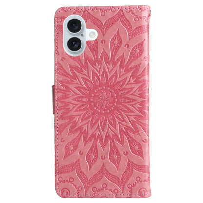 For iPhone 16 Plus Embossed Sunflower Pattern Flip Leather Phone Case(Pink) - iPhone 16 Plus Cases by buy2fix | Online Shopping UK | buy2fix