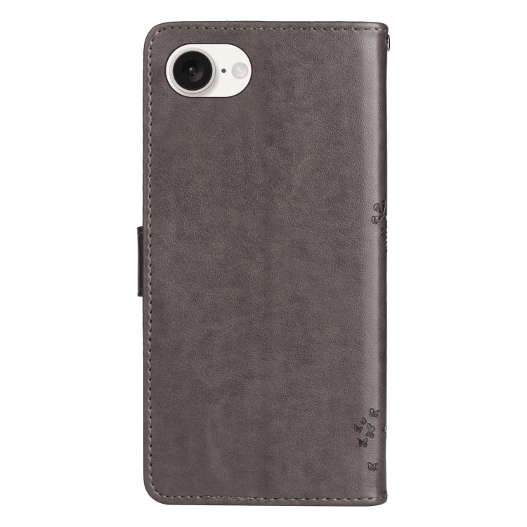 For iPhone SE 2024 Tree & Cat Embossed Pattern Flip Leather Phone Case(Grey) - More iPhone Cases by buy2fix | Online Shopping UK | buy2fix