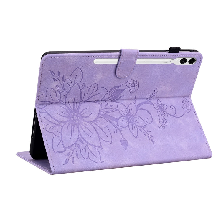 For Samsung Galaxy Tab S9+ / S9 FE+ Lily Embossed Leather Tablet Case(Purple) - Galaxy Tab S9+ Cases by buy2fix | Online Shopping UK | buy2fix