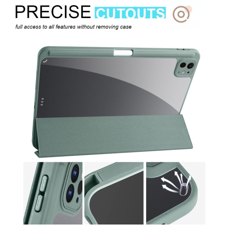 For iPad Pro 11 2024 Acrylic 3-folding Smart Leather Tablet Case(Dark Green) - iPad Pro 11 2024 Cases by buy2fix | Online Shopping UK | buy2fix