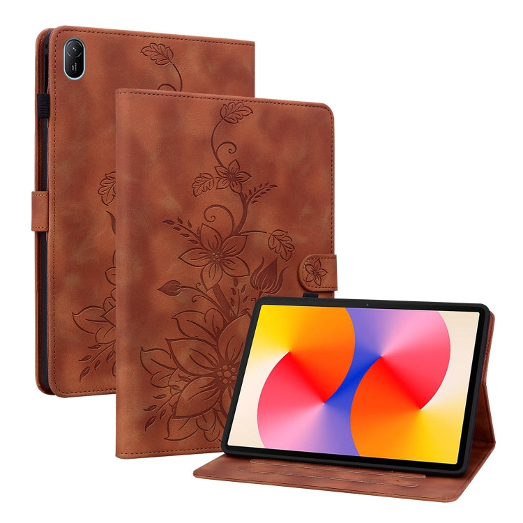 For Huawei MatePad SE 11 2024 Lily Embossed Leather Tablet Case(Brown) - Huawei by buy2fix | Online Shopping UK | buy2fix