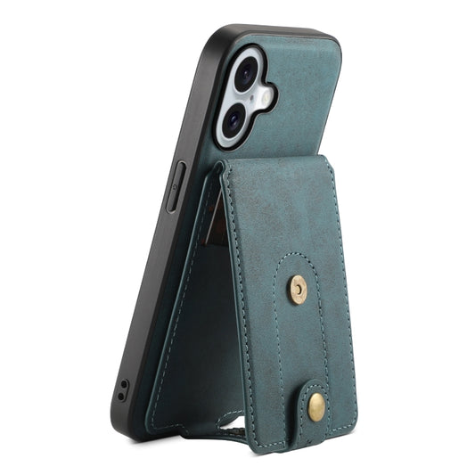 For iPhone 16 Plus Denior D14 NK Retro Pattern MagSafe Magnetic Card Holder Leather Phone Case(Blue) - iPhone 16 Plus Cases by Denior | Online Shopping UK | buy2fix