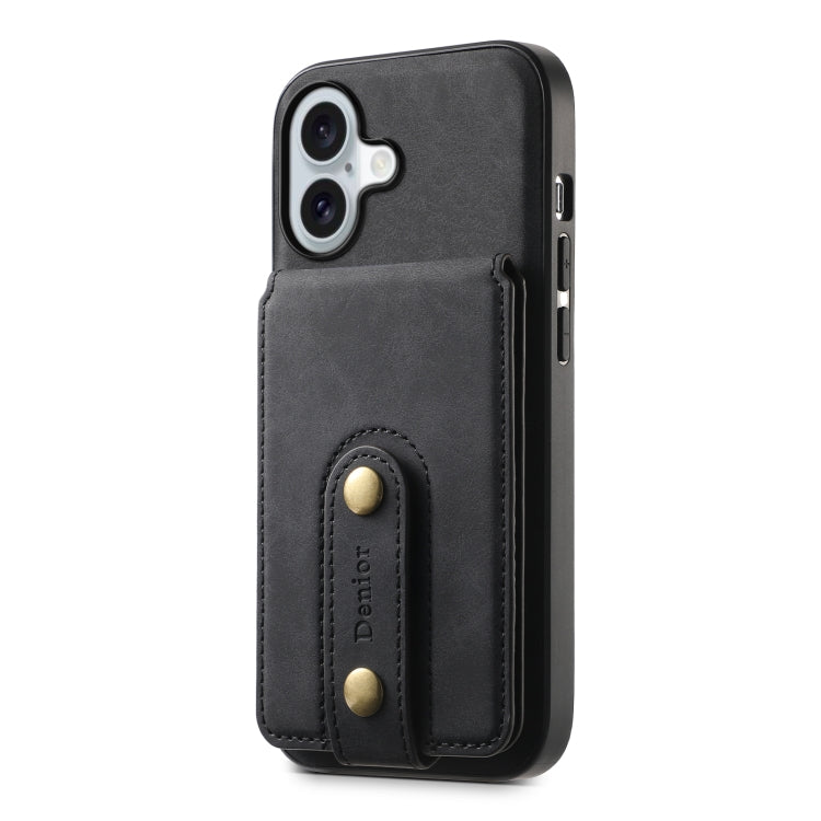 For iPhone 16 Plus Denior D14 NK Retro Pattern MagSafe Magnetic Card Holder Leather Phone Case(Black) - iPhone 16 Plus Cases by Denior | Online Shopping UK | buy2fix