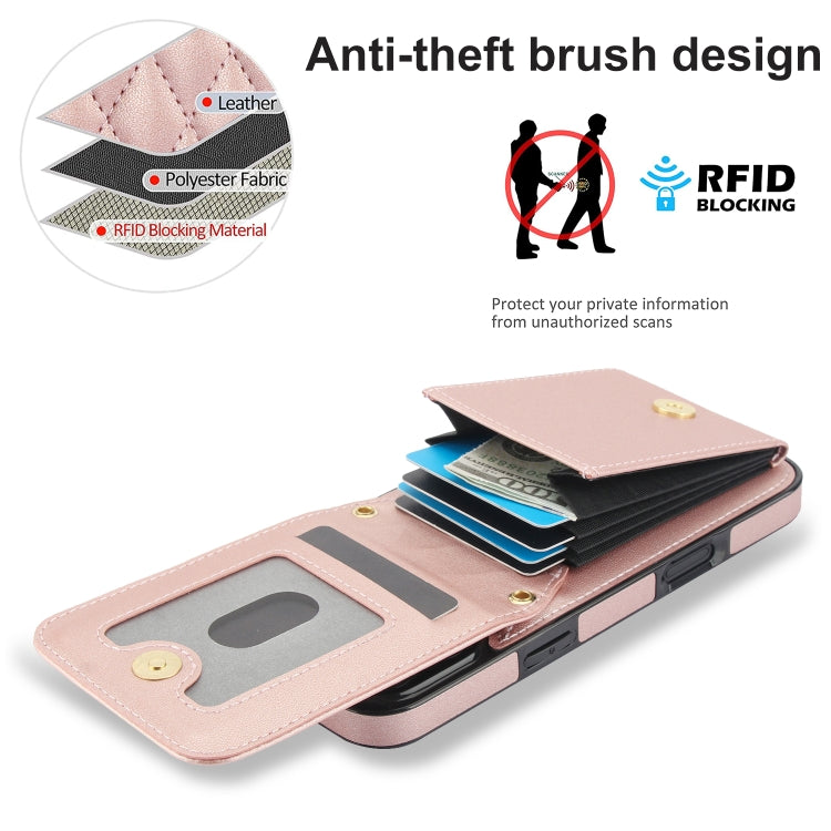 For iPhone 16 Pro YM015 Crossbody Rhombic Card Bag RFID Phone Case(Rose Gold) - iPhone 16 Pro Cases by buy2fix | Online Shopping UK | buy2fix