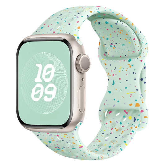 For Apple Watch Series 6 40mm Hole Style Butterfly Buckle Camouflage Silicone Watch Band(Light Mint) - Watch Bands by buy2fix | Online Shopping UK | buy2fix