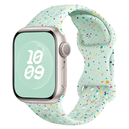 For Apple Watch 38mm Hole Style Butterfly Buckle Camouflage Silicone Watch Band(Light Mint) - Watch Bands by buy2fix | Online Shopping UK | buy2fix