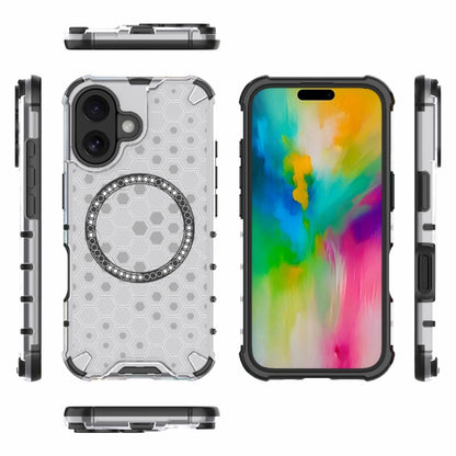 For iPhone 16 Honeycomb Magnetic Ring Shockproof Phone Case(White) - iPhone 16 Cases by buy2fix | Online Shopping UK | buy2fix