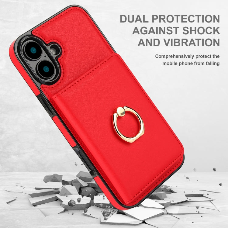 For iPhone 16 Plus RFID Anti-theft Card Ring Holder Phone Case(Red) - iPhone 16 Plus Cases by buy2fix | Online Shopping UK | buy2fix