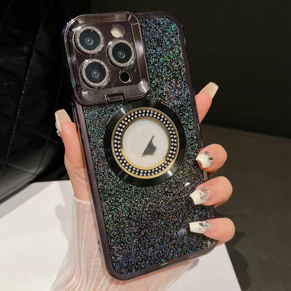 For iPhone 13 Pro Max Starry Glitter MagSafe Lens Holder Phone Case(Black) - iPhone 13 Pro Max Cases by buy2fix | Online Shopping UK | buy2fix