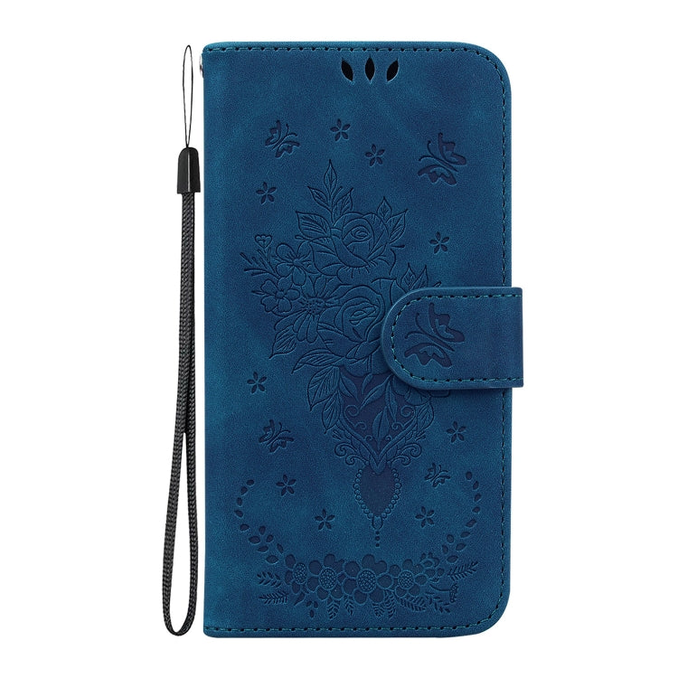 For iPhone 16 Pro Butterfly Rose Embossed Leather Phone Case(Blue) - iPhone 16 Pro Cases by buy2fix | Online Shopping UK | buy2fix