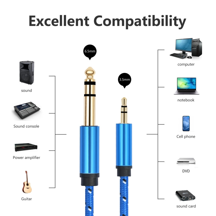 3662-3662BK 3.5mm Male to 6.35mm Male Stereo Amplifier Audio Cable, Length:3m(Blue) - Microphone Audio Cable & Connector by buy2fix | Online Shopping UK | buy2fix