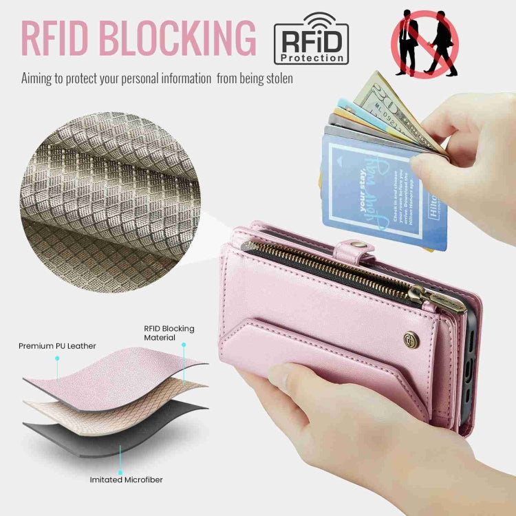 For iPhone 12 CaseMe C36 Card Slots Zipper Wallet RFID Anti-theft Leather Phone Case(Pink) - iPhone 12 / 12 Pro Cases by CaseMe | Online Shopping UK | buy2fix