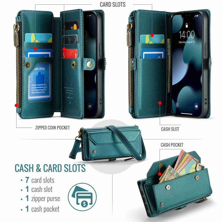 For iPhone 13 Pro Max CaseMe C36 Card Slots Zipper Wallet RFID Anti-theft Leather Phone Case(Blue-green) - iPhone 13 Pro Max Cases by CaseMe | Online Shopping UK | buy2fix