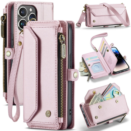 For iPhone 14 Pro CaseMe C36 Card Slots Zipper Wallet RFID Anti-theft Leather Phone Case(Pink) - iPhone 14 Pro Cases by CaseMe | Online Shopping UK | buy2fix