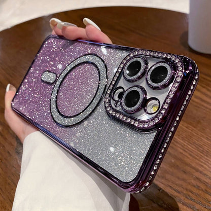 For iPhone 14 Pro Diamond Gradient Glitter Plated MagSafe Phone Case(Purple) - iPhone 14 Pro Cases by buy2fix | Online Shopping UK | buy2fix