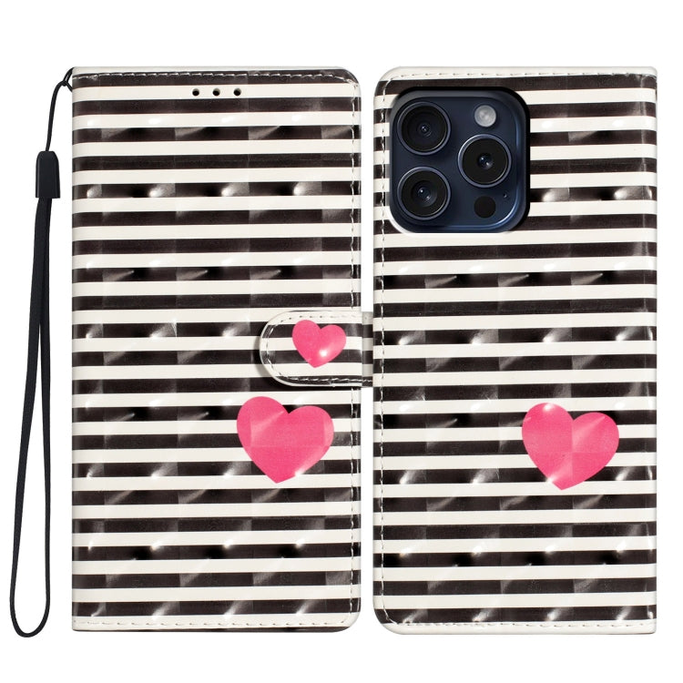 For iPhone 16 Pro 3D Pattern Leather Phone Case(Striped Heart) - iPhone 16 Pro Cases by buy2fix | Online Shopping UK | buy2fix