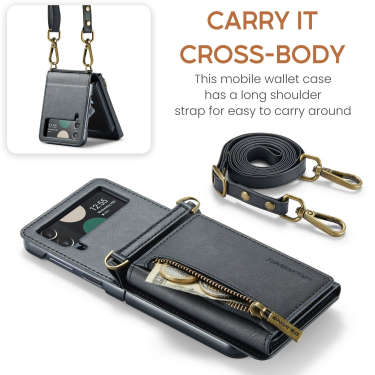 For Samsung Galaxy Z Flip3 5G DG.MING M5 Series Zip RFID Multi Card Detachable Leather Phone Case with Long Lanyard(Black) - Galaxy Phone Cases by DG.MING | Online Shopping UK | buy2fix