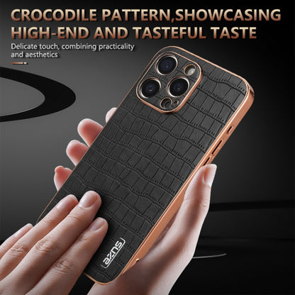 For iPhone 15 Pro Max AZNS Electroplated Frame Crocodile Texture Full Coverage Phone Case(White) - iPhone 15 Pro Max Cases by AZNS | Online Shopping UK | buy2fix