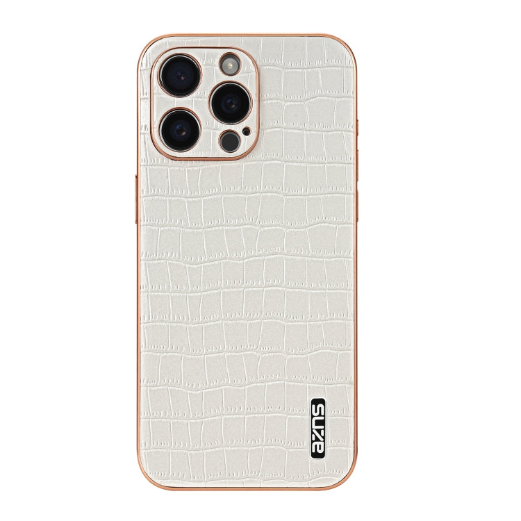 For iPhone 16 Pro Max AZNS Electroplated Frame Crocodile Texture Full Coverage Phone Case(White) - iPhone 16 Pro Max Cases by AZNS | Online Shopping UK | buy2fix