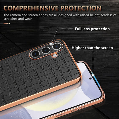 For Samsung Galaxy S24 5G AZNS Electroplated Frame Crocodile Texture Full Coverage Phone Case(Brown) - Galaxy S24 5G Cases by AZNS | Online Shopping UK | buy2fix