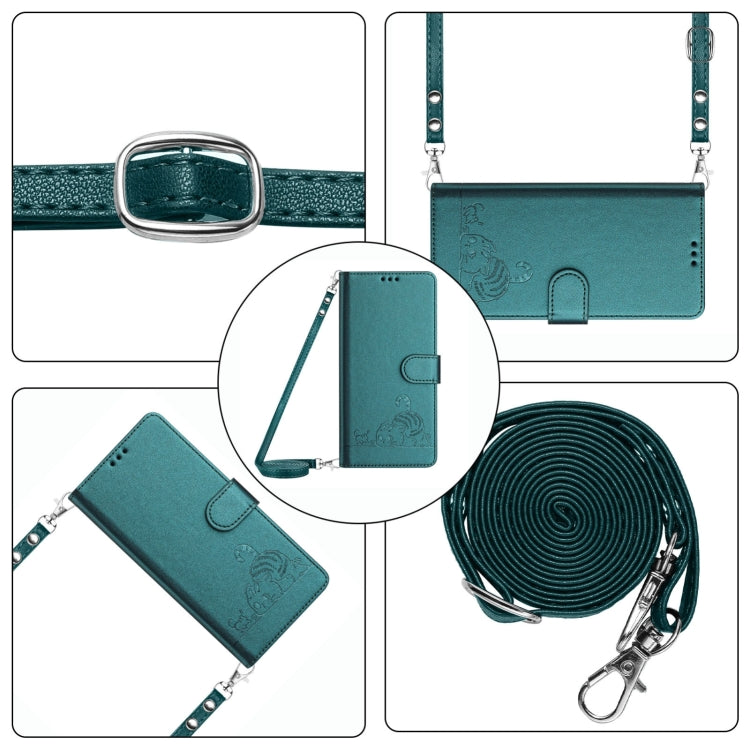 For Blackview A52 Cat Rat Embossed Pattern RFID Leather Phone Case with Lanyard(Peacock Green) - More Brand by buy2fix | Online Shopping UK | buy2fix