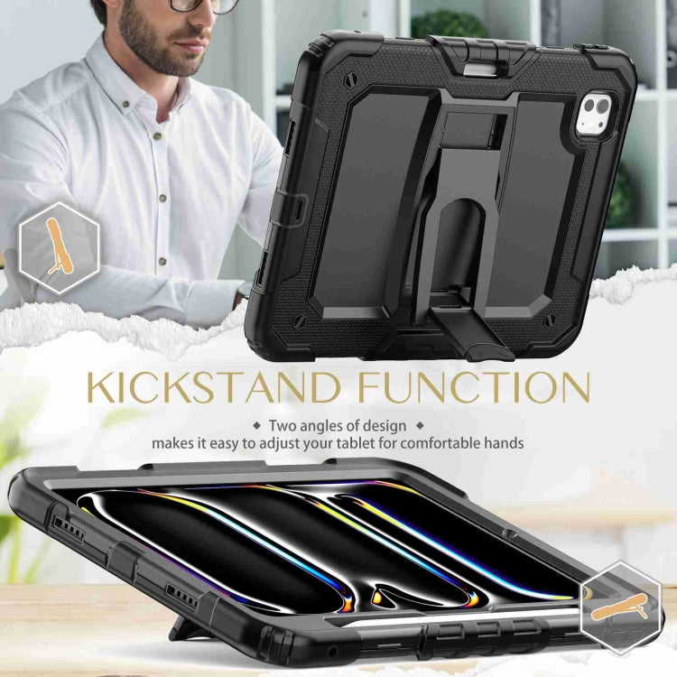 For iPad Pro 11 2024 Silicone Hydric PC Tablet Case with Shoulder Strap & Holder(Black) - iPad Pro 11 2024 Cases by buy2fix | Online Shopping UK | buy2fix