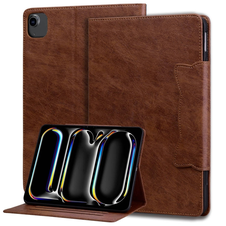 For iPad Air 13 2024 Cat Buckle Leather Smart Tablet Case(Brown) - iPad Air 13 2024 Cases by buy2fix | Online Shopping UK | buy2fix