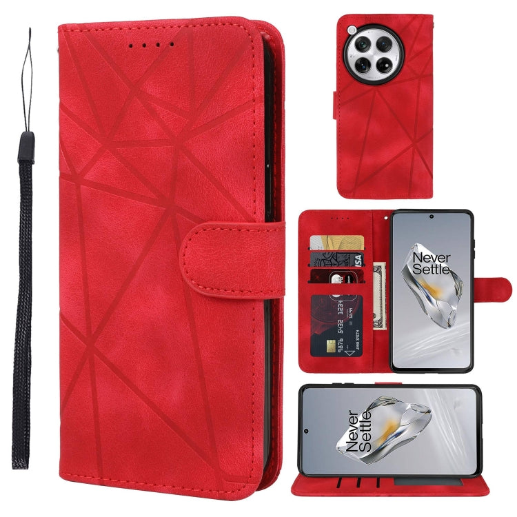 For OnePlus 12 Skin Feel Geometric Lines Leather Phone Case(Red) - OnePlus Cases by buy2fix | Online Shopping UK | buy2fix