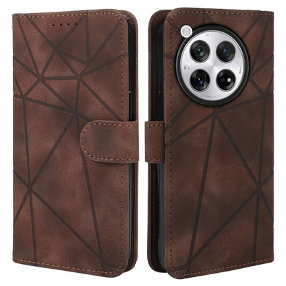 For OnePlus 12 Skin Feel Geometric Lines Leather Phone Case(Brown) - OnePlus Cases by buy2fix | Online Shopping UK | buy2fix