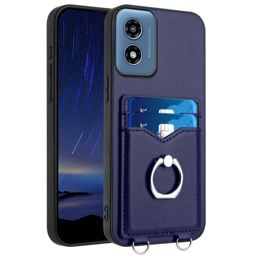 For Motorola Moto G Play 2024 4G R20 Ring Card Holder Phone Case(Blue) - Motorola Cases by buy2fix | Online Shopping UK | buy2fix