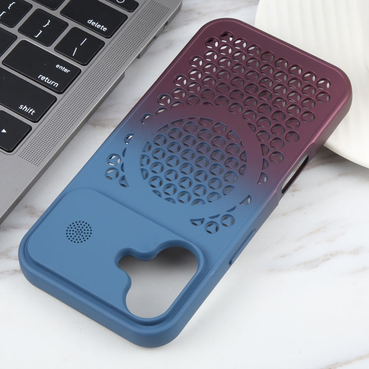 For iPhone 16 Gradient Color Honeycomb Aromatherapy MagSafe Phone Case(Blue Red) - iPhone 16 Cases by buy2fix | Online Shopping UK | buy2fix