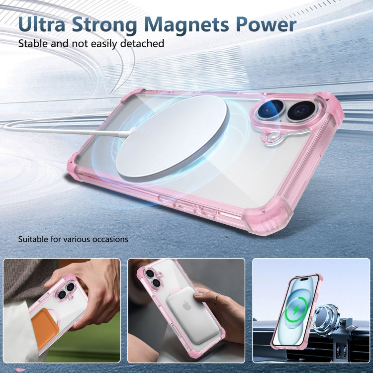 For iPhone 16 Transparent MagSafe Magnetic Phone Case(Pink) - iPhone 16 Cases by buy2fix | Online Shopping UK | buy2fix