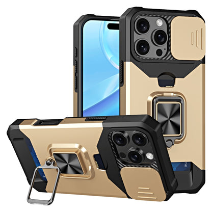 For iPhone 16 Pro Max Camera Shield Card Slot PC+TPU Phone Case(Gold) - iPhone 16 Pro Max Cases by buy2fix | Online Shopping UK | buy2fix