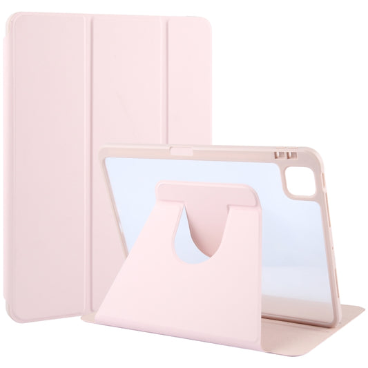 For iPad Pro 11 2022 / 2021 / 2020 GEBEI Acrylic TPU 3-folding Rotating Smart Tablet Leather Case withh Pen Slot(Pink) - iPad Pro 11 (2022/2021) Cases by GEBEI | Online Shopping UK | buy2fix