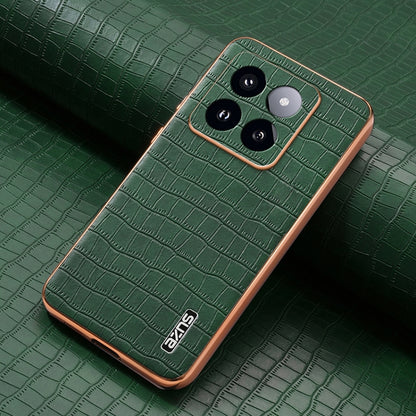 For Xiaomi 14 Pro AZNS Electroplated Frame Crocodile Texture Full Coverage Phone Case(Green) - 14 Pro Cases by AZNS | Online Shopping UK | buy2fix