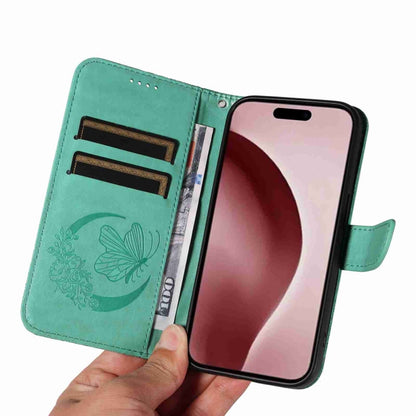 For iPhone 16 Pro Swallowtail Butterfly Embossed Leather Phone Case(Green) - iPhone 16 Pro Cases by buy2fix | Online Shopping UK | buy2fix