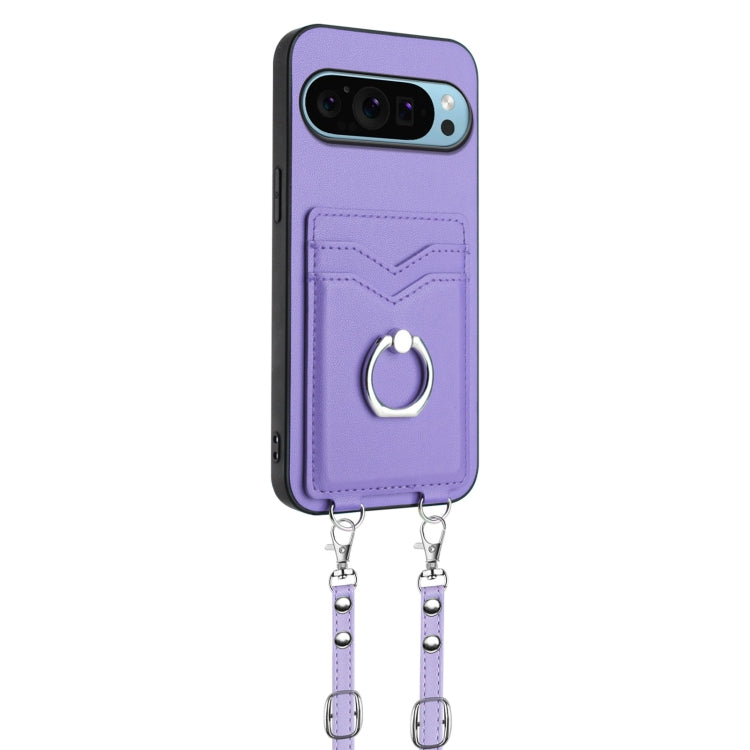 For Google Pixel 9 Pro XL R20 Crossbody Rope Ring Card Holder Phone Case(Purple) - Google Cases by buy2fix | Online Shopping UK | buy2fix