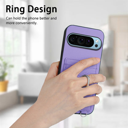 For Google Pixel 9 Pro XL R20 Crossbody Rope Ring Card Holder Phone Case(Purple) - Google Cases by buy2fix | Online Shopping UK | buy2fix