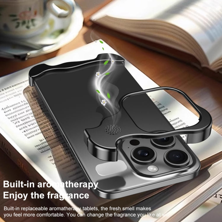 For iPhone 16 Plus Aromatherapy Alloy Frameless Phone Case(Black) - iPhone 16 Plus Cases by buy2fix | Online Shopping UK | buy2fix