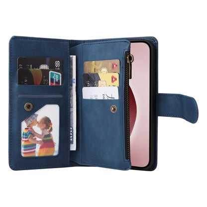 For iPhone 16 Pro Skin Feel Multi-Card Wallet Zipper Leather Phone Case(Blue) - iPhone 16 Pro Cases by buy2fix | Online Shopping UK | buy2fix