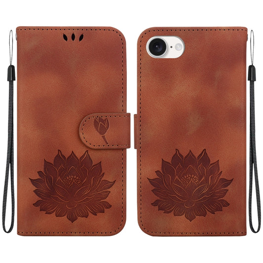 For iPhone SE 2024 Lotus Embossed Leather Phone Case(Brown) - More iPhone Cases by buy2fix | Online Shopping UK | buy2fix