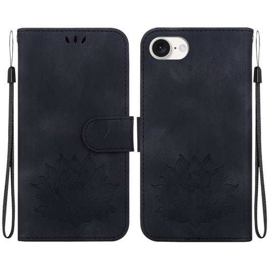 For iPhone SE 2024 Lotus Embossed Leather Phone Case(Black) - More iPhone Cases by buy2fix | Online Shopping UK | buy2fix