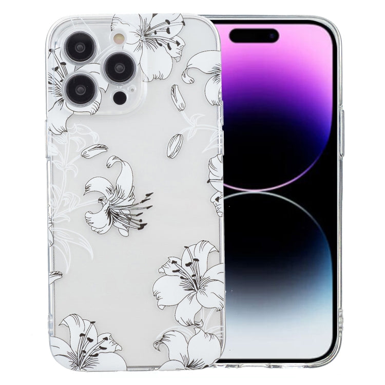 For iPhone 16 Pro Max Colored Drawing Pattern Transparent TPU Phone Case(White Flower) - iPhone 16 Pro Max Cases by buy2fix | Online Shopping UK | buy2fix