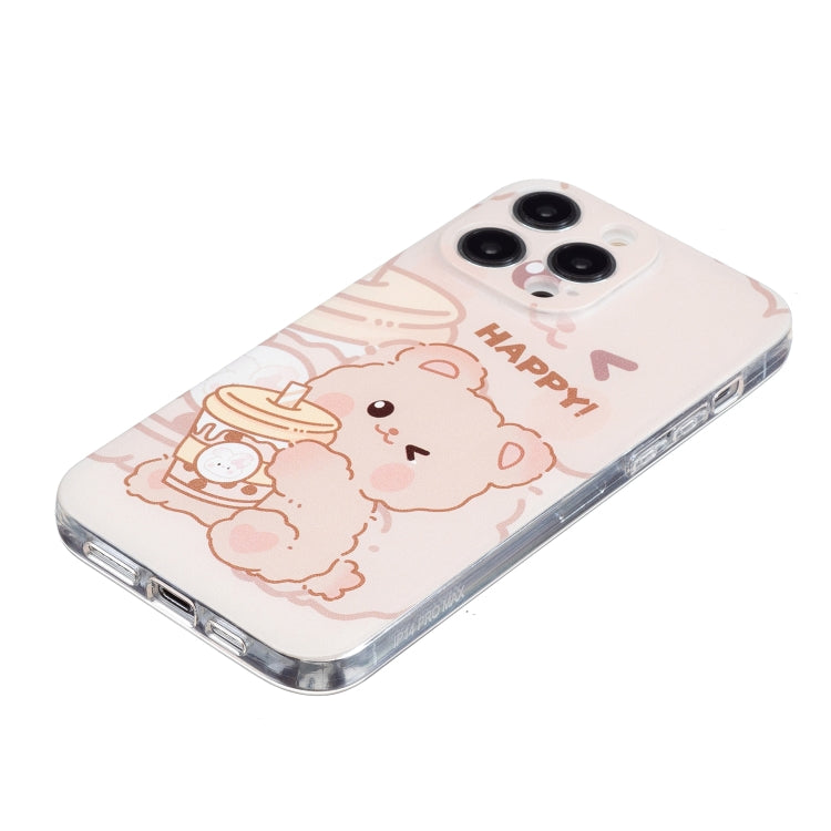 For iPhone 16 Pro Max Colored Drawing Pattern Transparent TPU Phone Case(Bear) - iPhone 16 Pro Max Cases by buy2fix | Online Shopping UK | buy2fix