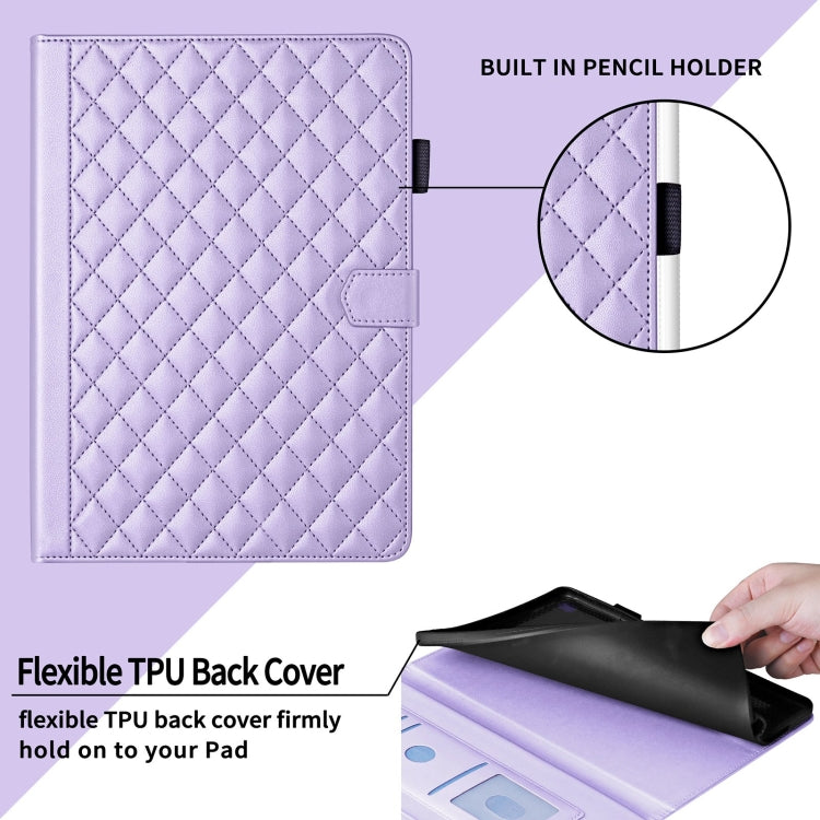 For Samsung Galaxy Tab S9 FE / S9 Rhombus Lattice Leather Tablet Case(Purple) - Galaxy Tab S9 FE by buy2fix | Online Shopping UK | buy2fix