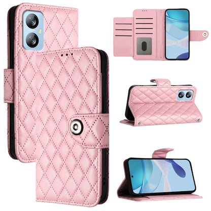 For Blackview A52 Rhombic Texture Flip Leather Phone Case with Lanyard(Pink) - More Brand by buy2fix | Online Shopping UK | buy2fix