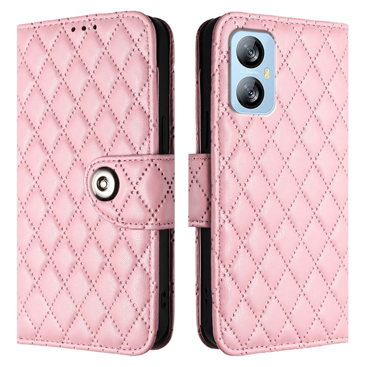 For Blackview A52 Rhombic Texture Flip Leather Phone Case with Lanyard(Pink) - More Brand by buy2fix | Online Shopping UK | buy2fix