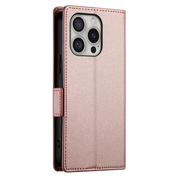 For iPhone 16 Pro Side Buckle Magnetic Frosted Leather Phone Case(Rose Gold) - iPhone 16 Pro Cases by buy2fix | Online Shopping UK | buy2fix